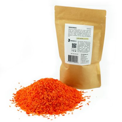 gefärbter Reis - orange, Rückseite und Produkt außen