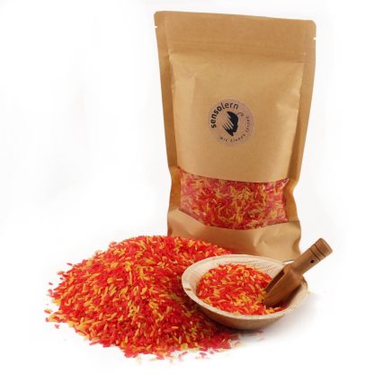 farbiger Reis - rot-gelb-Rückseite und Produkt außen