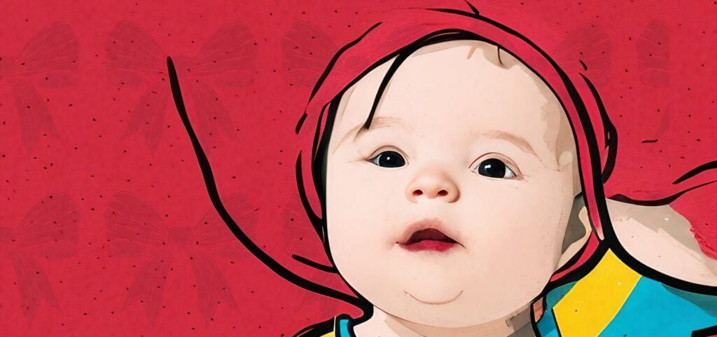 Illustration eines Babys mit Geschenkkrawatte-hero