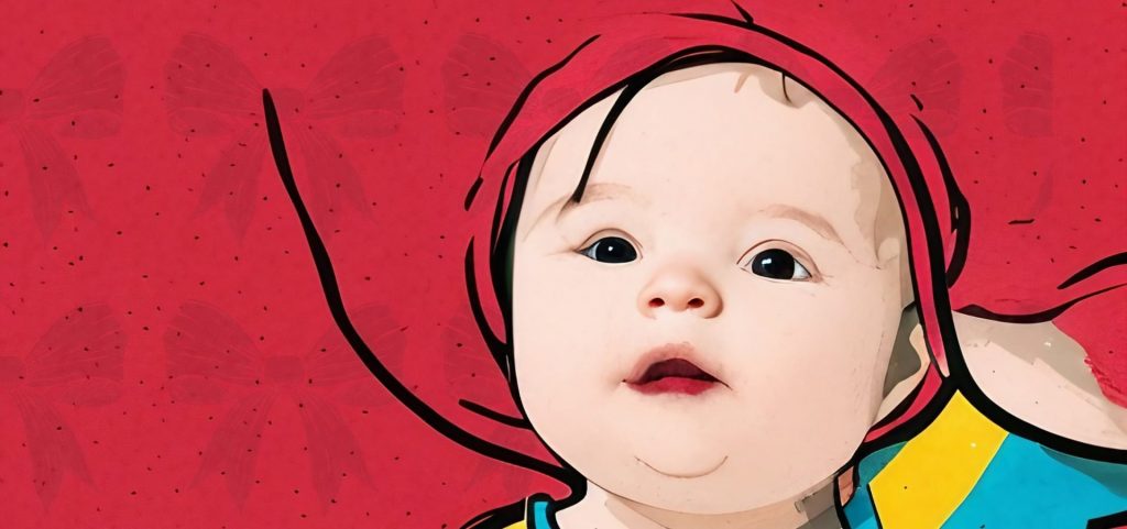 Illustration eines Babys mit Geschenkkrawatte-hero