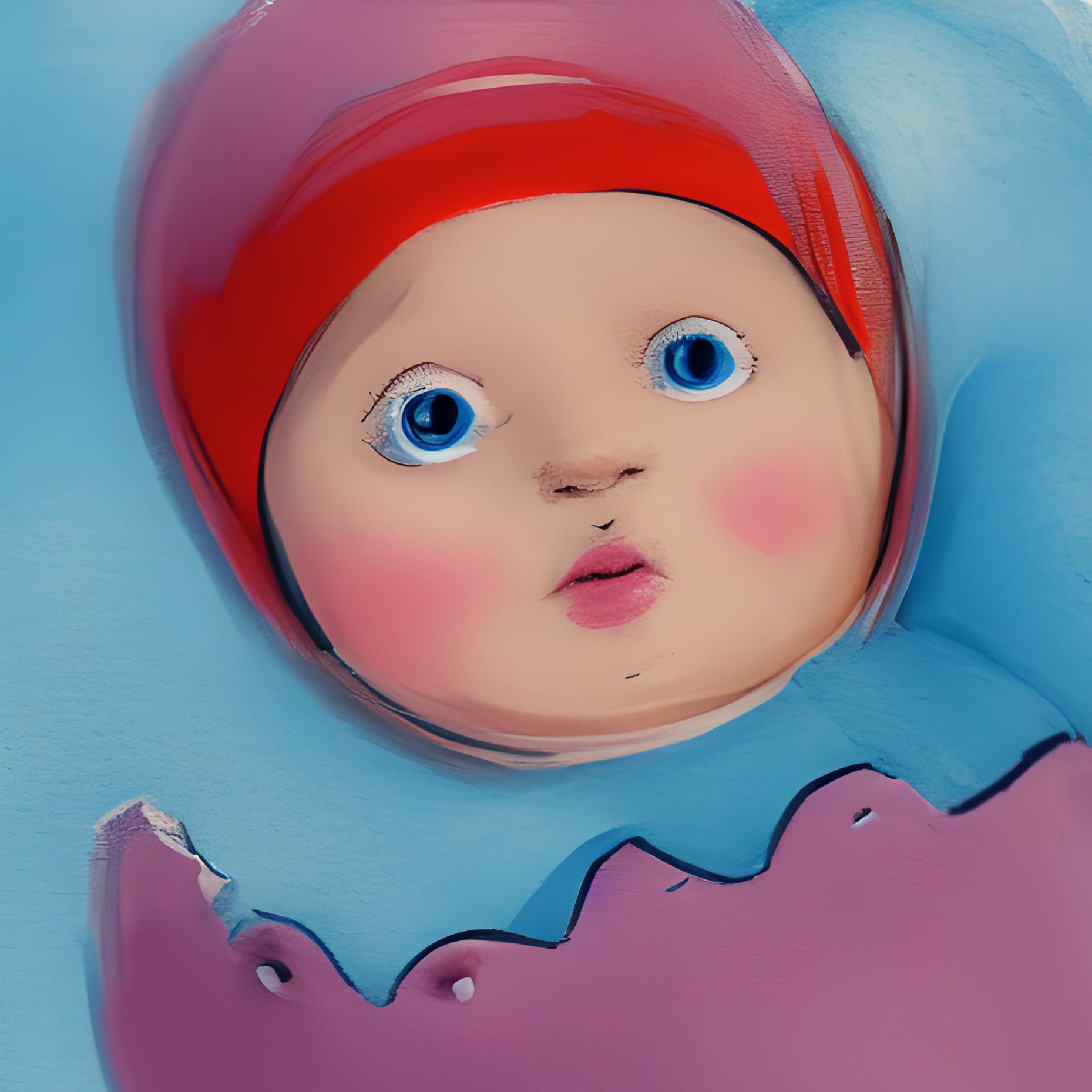 Aquarellmalerei eines Neugeborenen in Eierschale